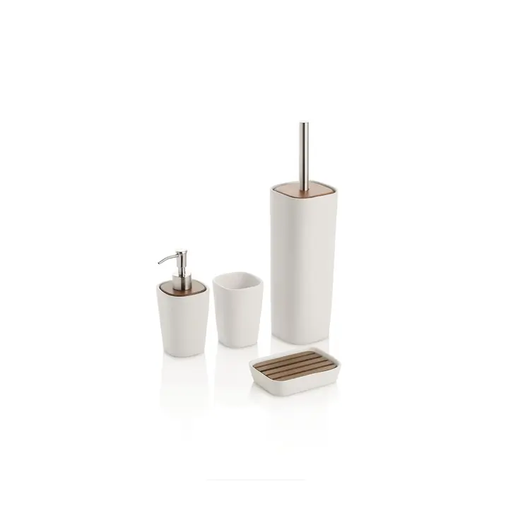 Ensemble d’accessoires de salle de bain en céramique blanche mat Wood