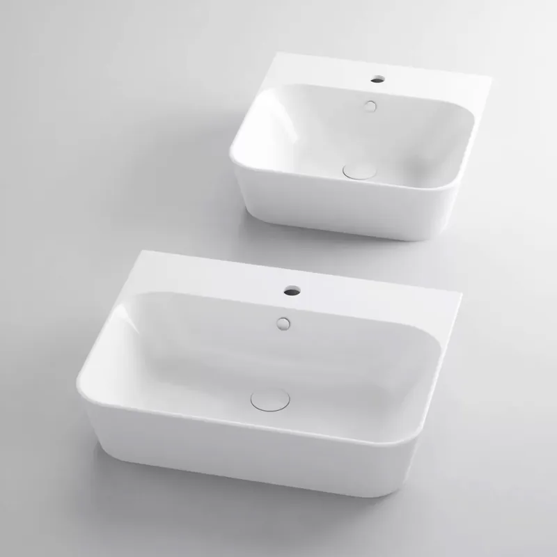 Lavabo en céramique blanc brillant suspendu au comptoir avec un trou Build Collection