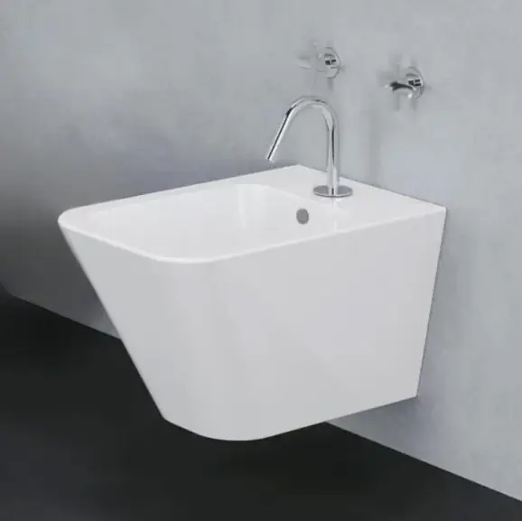Bidet monotrou en céramique pour montage mural avec kit de fixation - Build Collection