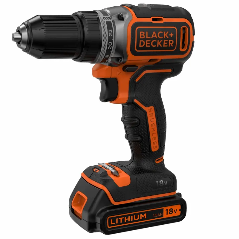 BLACK+DECKER Perceuse-visseuse sans fil Brushless 18V batterie 1.5Ah BL186K-QW