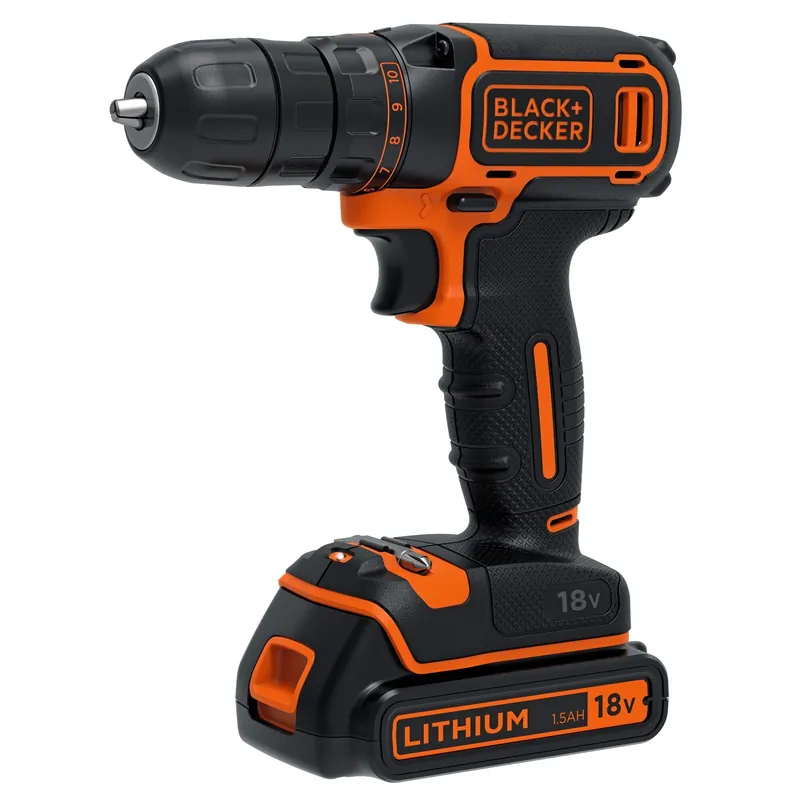 BLACK+DECKER Perceuse sans fil 18V 2 batteries 1,5Ah et chargeur BDCDC18K1B-QW
