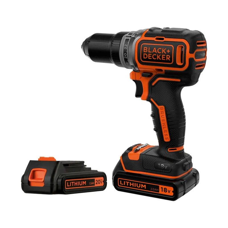BLACK+DECKER Perceuse-visseuse sans fil Brushless 18V 2 batteries 2Ah BL186K1B2-QW