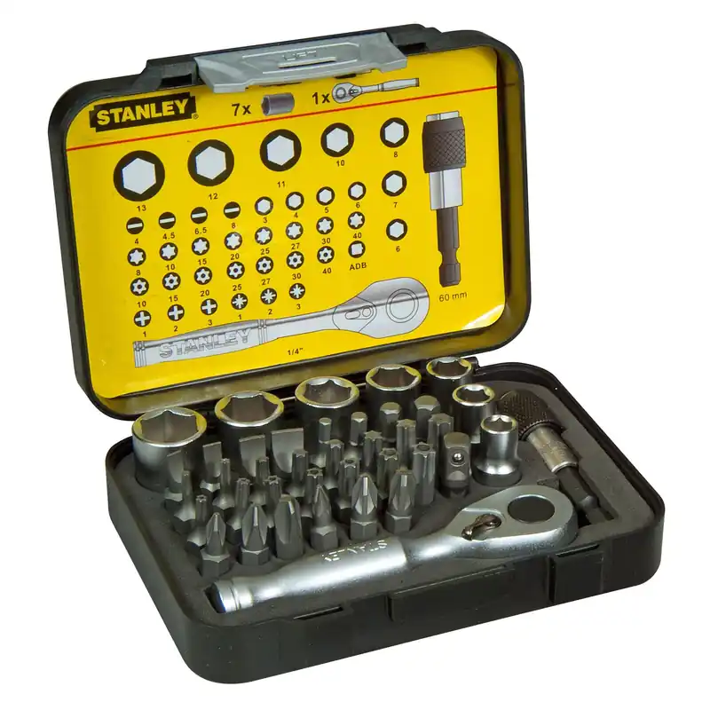 STANLEY Coffret 39 pièces d‘embouts de vissage 1/4‘‘ 25mm et clé à cliquet 1-13-906