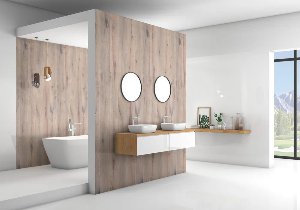 Panneau mural douche VIPANEL - Bois coloris Chêne - Finition mat perlée