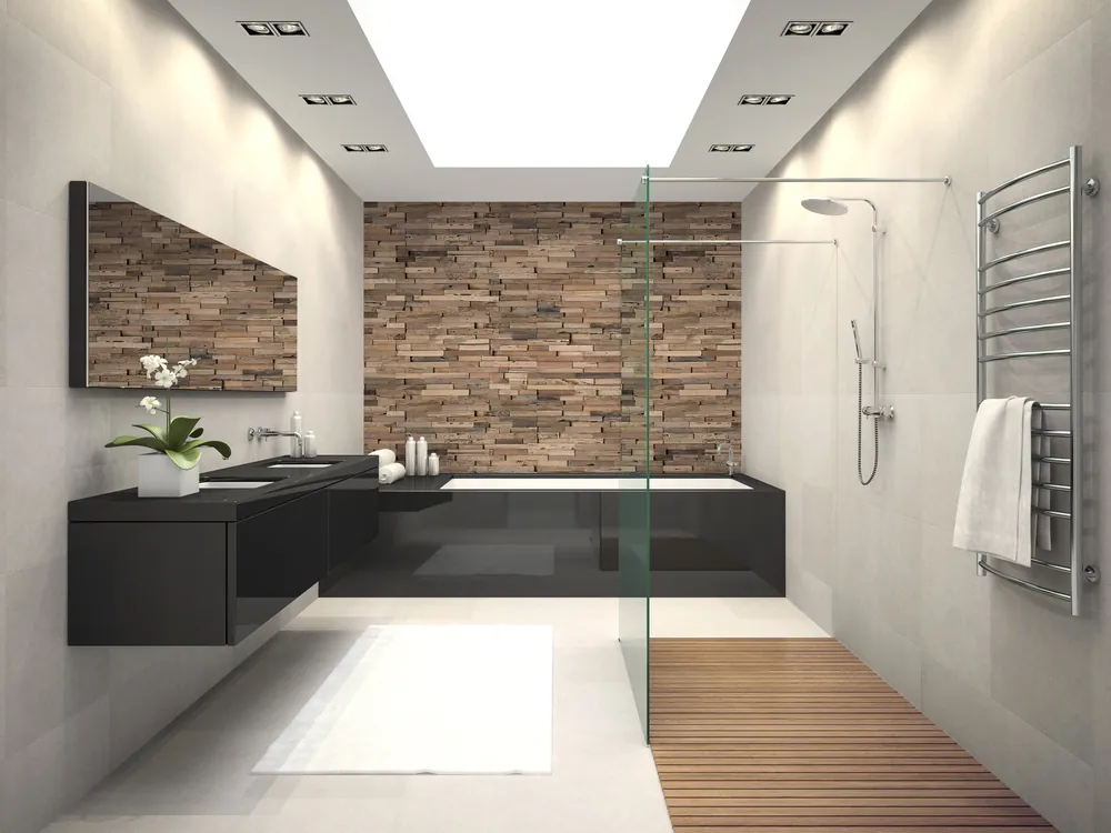 Panneau mural douche VIPANEL - Bois coloris Acajou - Finition mat perlée
