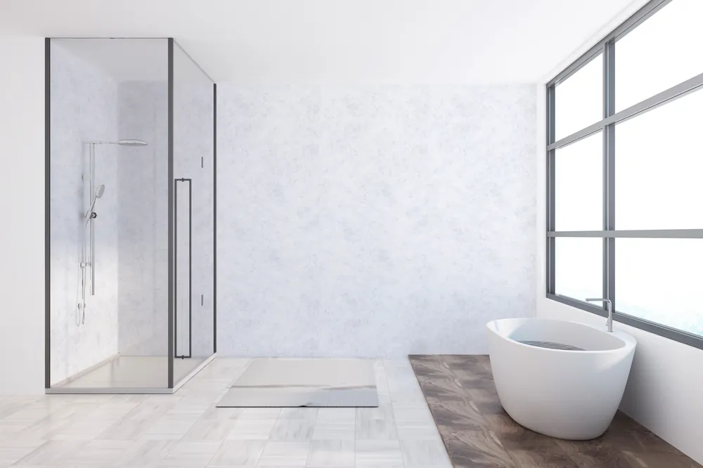 Panneau mural douche VIPANEL - Marbre blanc - Finition mat perlée