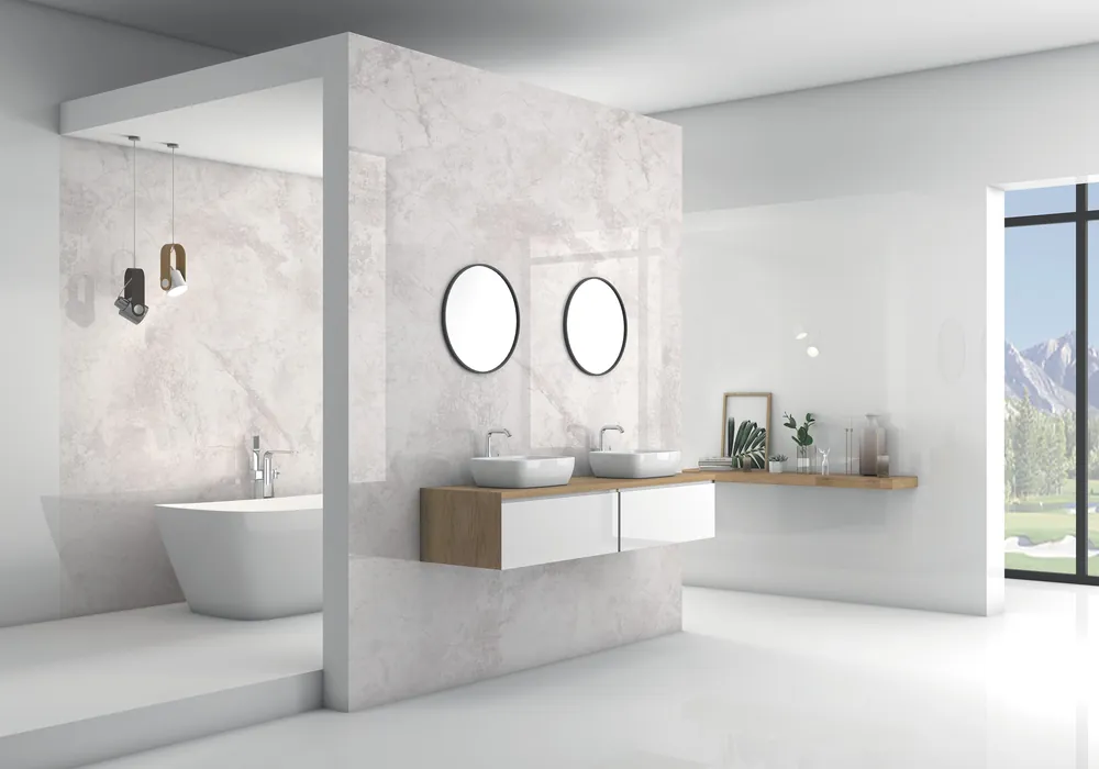 Panneau mural douche VIPANEL - Marbre blanc rosé - Finition brillant