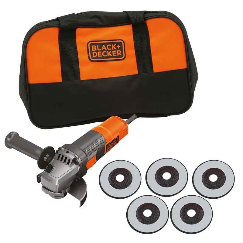 BLACK+DECKER Meuleuse d‘angle filaire 900W 125mm avec 5 disques BEG220SA5-FR