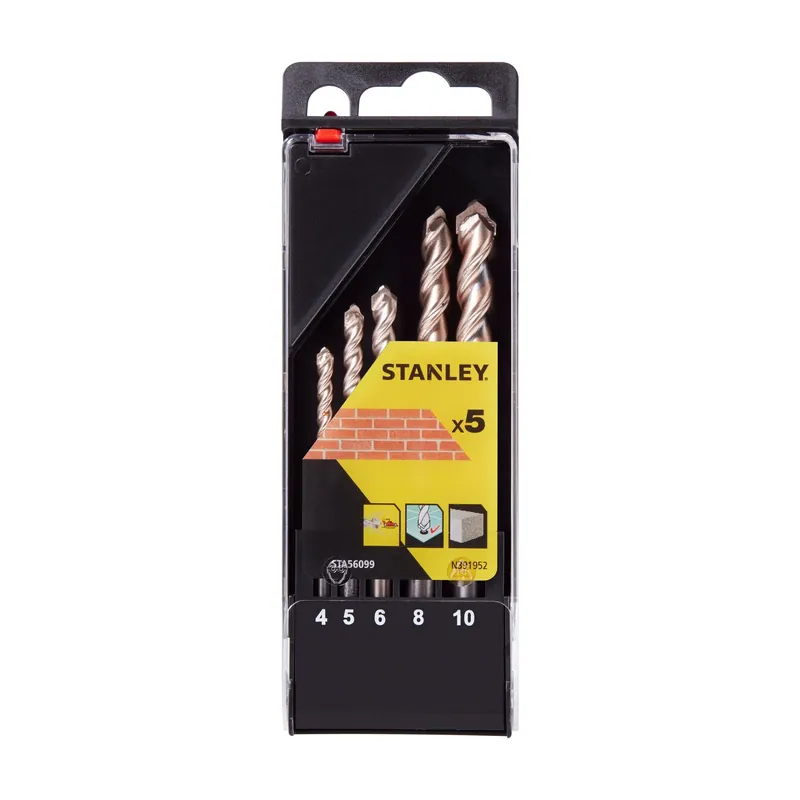 STANLEY Cassette de 5 forets béton précision 4, 5, 6, 8, 10mm