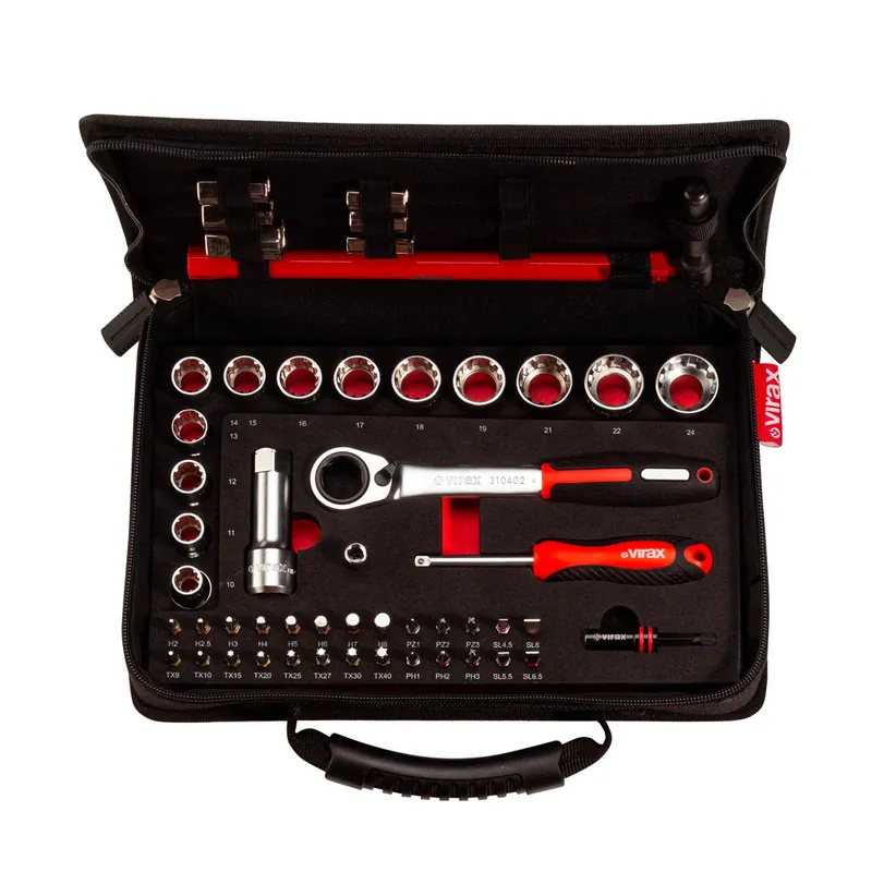 VIRAX Coffret 51 outils spécial plomberie douilles traversante, embouts 1/4" et clé robinet 310410