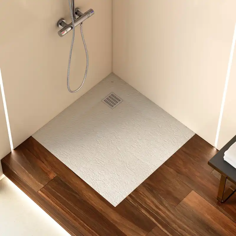 ROCA Receveur de douche carré Stonex antidérapant et découpable avec grille acier inox POLO+