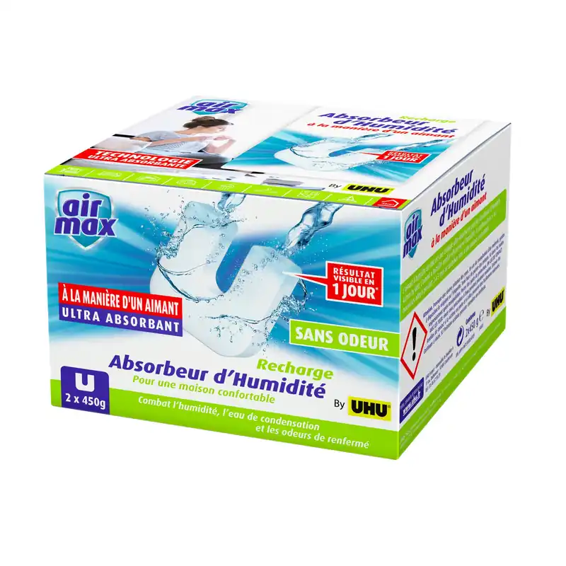 UHU Air max magnet - Recharges sans parfum pour absorbeur d‘humidité Air max magnet, 2x 450g