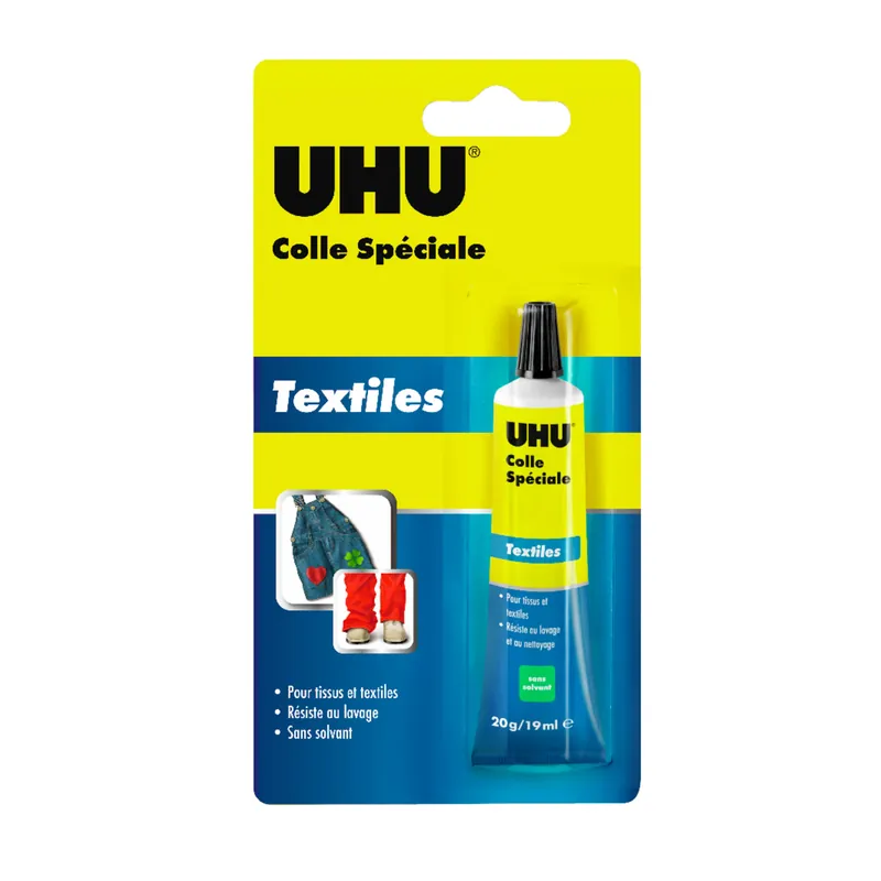 UHU Colle spéciale textiles - Colle idéale pour les ourlets et réparer les trous et déchirures dans les vêtements, transparente, tube 20g