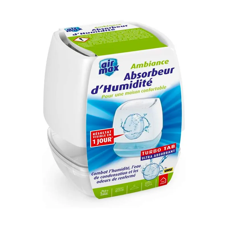 UHU Air Max ambiance - Absorbeur d‘humidité très rapide et efficace, blanc, un absorbeur de 100g et 1 recharge tab très puissante incluse