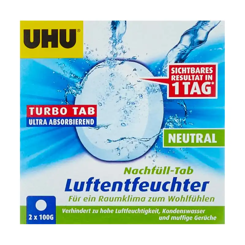 UHU Air Max ambiance - Recharge absorbeur d‘humidité très rapide et efficace, blanc, 2 recharges tab 100g très puissante incluse