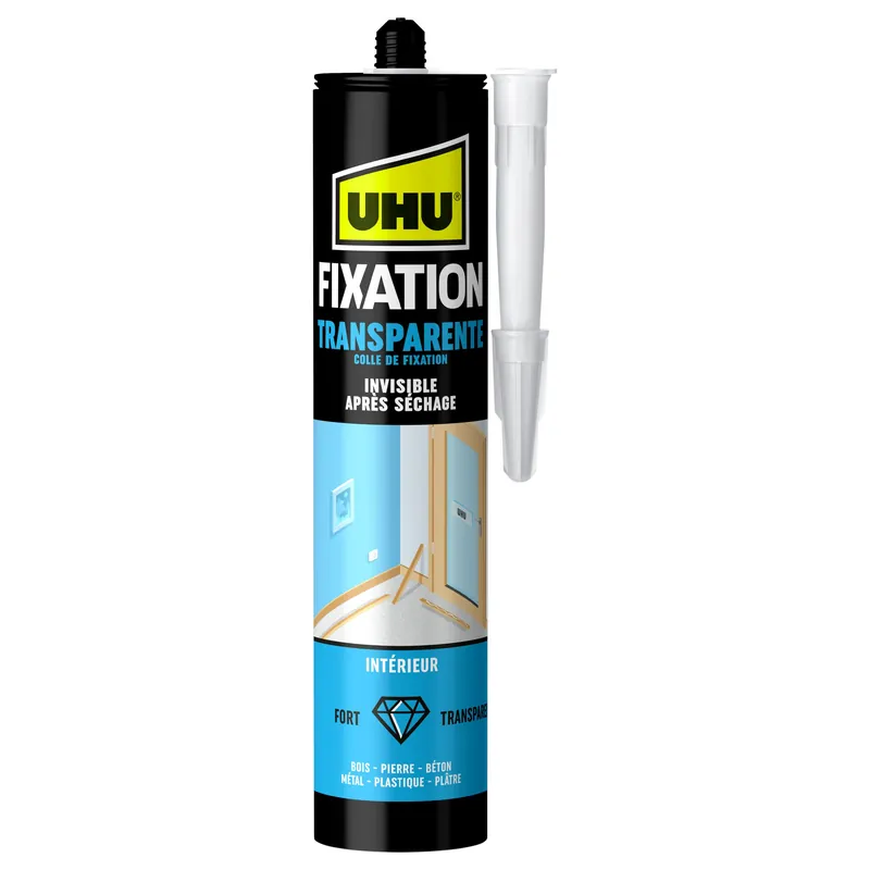 UHU Fixation express - Colle de montage ultra forte et rapide, transparente, cartouche 310g