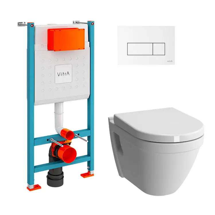 VitrA Pack WC S50 suspendu cuvette carénée et bâti-support mur porteur avec plaque