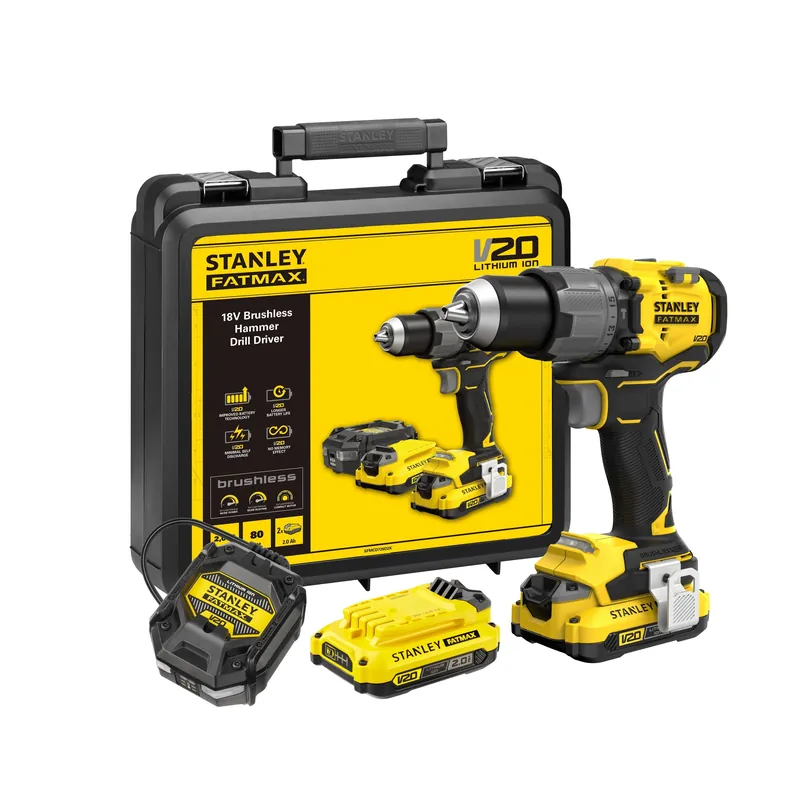 STANLEY FATMAX Perceuse-visseuse à percussion 80Nm Brushless Lithium 18V 2 batteries 2Ah V20 SFMCD726D2K-QW