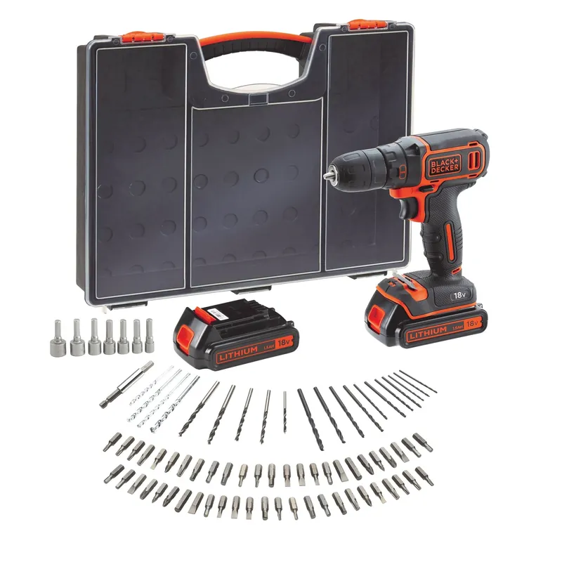Perceuse-visseuse 18V - 2 Batteries 1,5Ah - 80 Accessoires en organiser - BDC718AS2O-QW