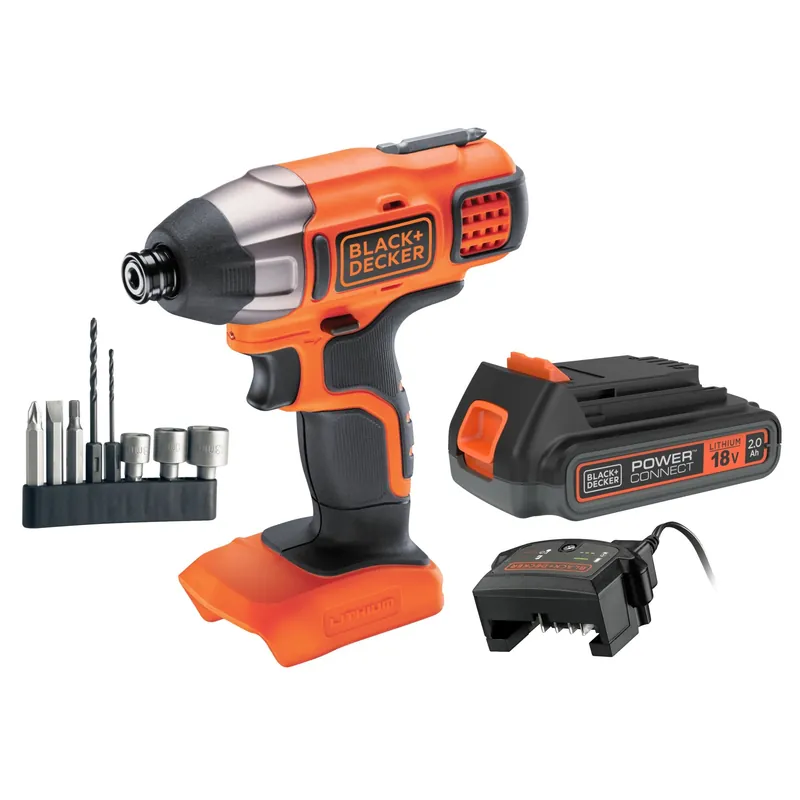 Visseuse à chocs 18V 2Ah Lithium - 1 Batterie et chargeur 1Ah - 8 Accessoires - BDCIM18D1A-QW