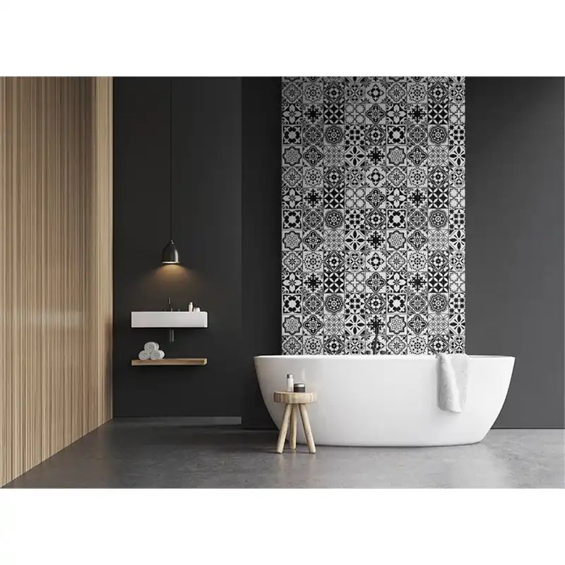 Panneau mural douche VIPANEL - Carrelage Carreaux Lisbonne noir - Finition brillant