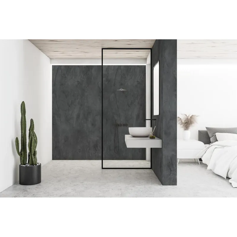 Panneau mural douche autoportant NICHEPANEL - Décor Béton Noir - Finition Mat
