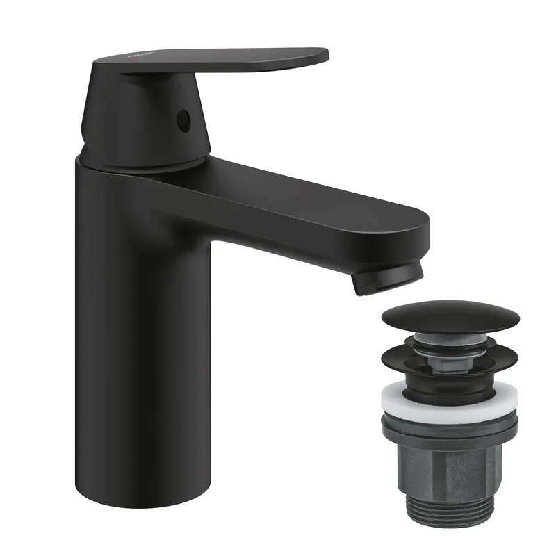 GROHE Mitigeur lavabo Quick Fix Get monocommande taille M noir mat avec bonde clic-clac