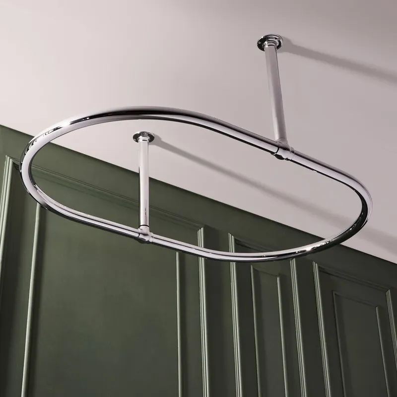 Tringle à rideau de douche rétro - Ovale - Acier chromé - Elizabeth