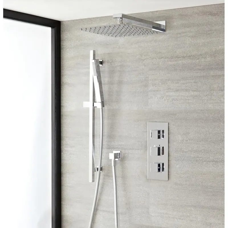 Douche Encastrable Thermostatique Pommeau Mural 30cm & Douchette Cubique - Kubix