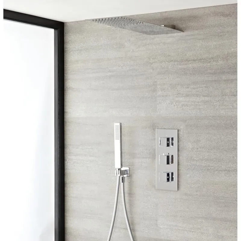 Kit Douche Thermostatique encastrable Pommeau Ultrafin 20x43cm & Douchette - Kubix