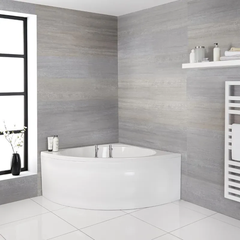 Baignoire d’angle moderne avec tablier – Blanc – 120 cm x 120 cm - Belstone