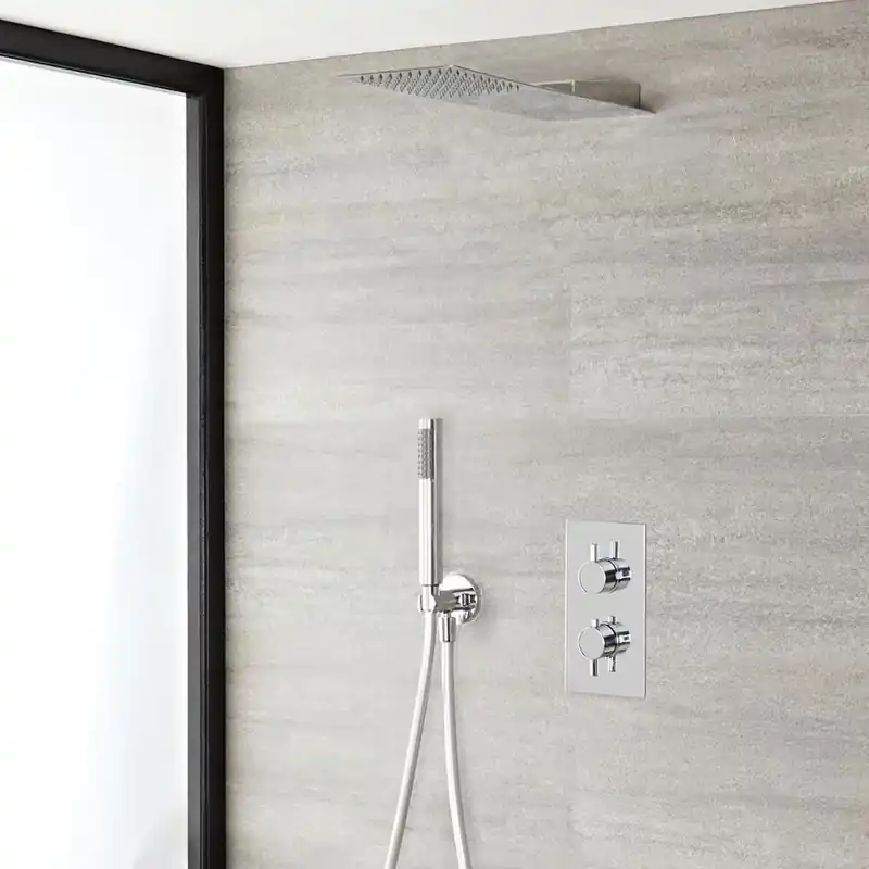 Kit Douche Thermostatique encastrable Design Géométrique Pommeau 23x40cm & Douchette - Como