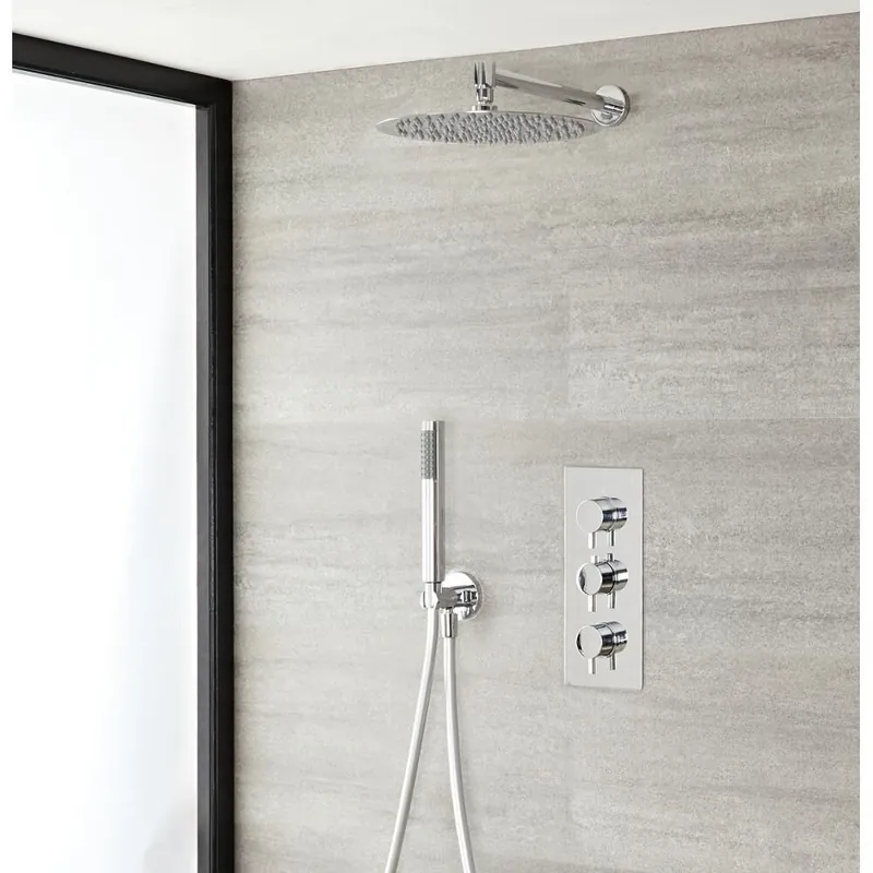 Kit de douche thermostatique encastrable – 2 fonctions – Avec pommeau Ø 30cm & douchette - Como