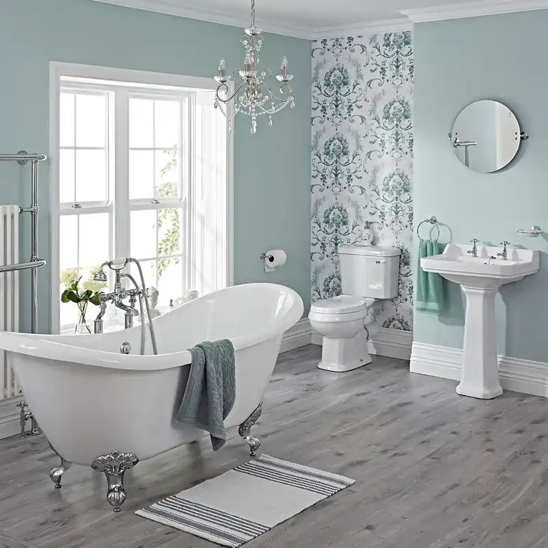 Ensemble Baignoire Ilot Pieds Chromés, Lavabo, WC & Robinetterie Carlton