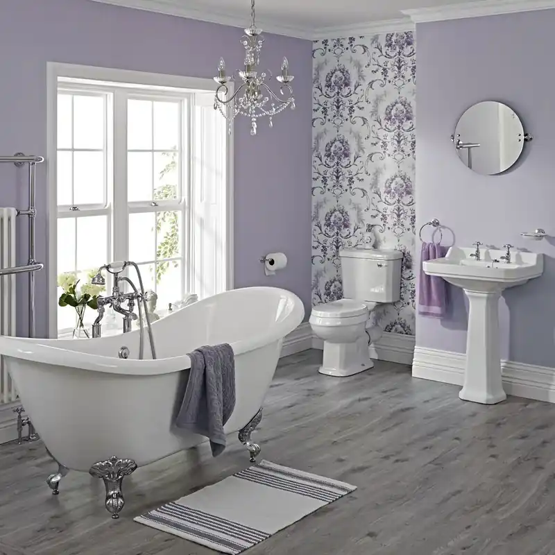 Ensemble Baignoire Ilot Pieds Chromés, Lavabo & WC Carlton
