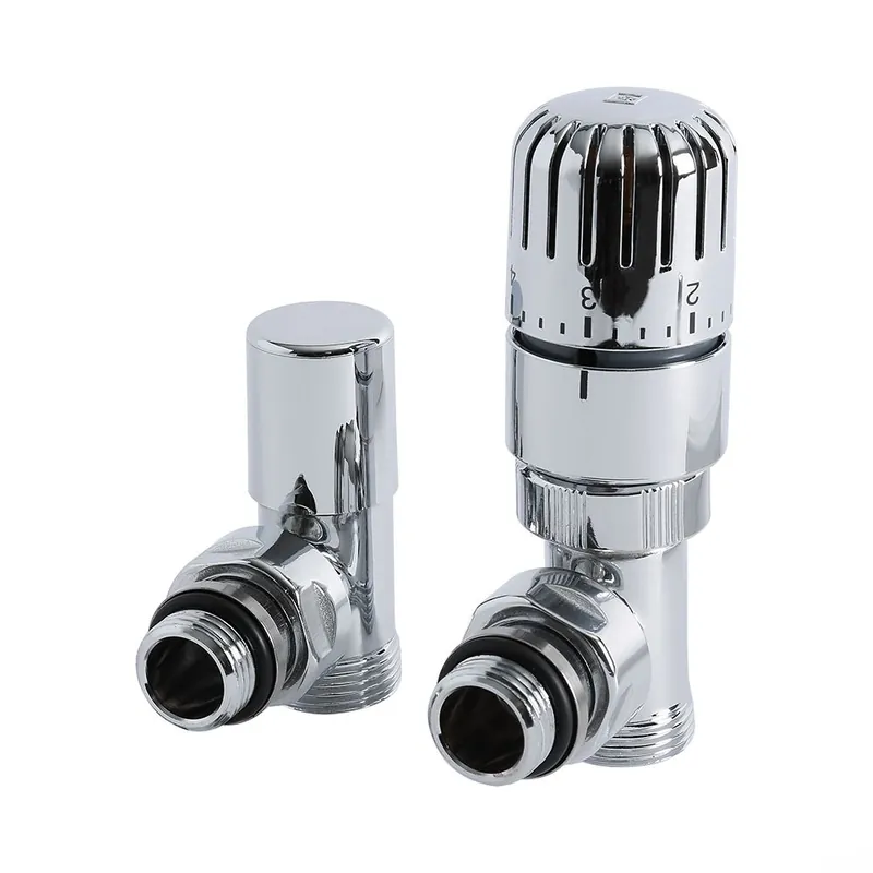 Robinets de radiateur thermostatiques d‘angle - Chromé - Adaptateurs 16mm