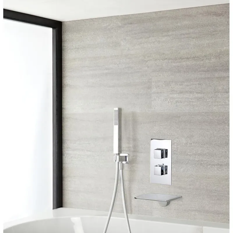 Mitigeur de douche thermostatique avec douchette et bec cascade – Chromé – Double fonction - Kubix