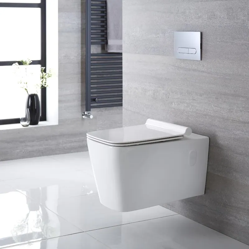 Cuvette WC suspendu cubique avec abattant – Blanc – Sandford