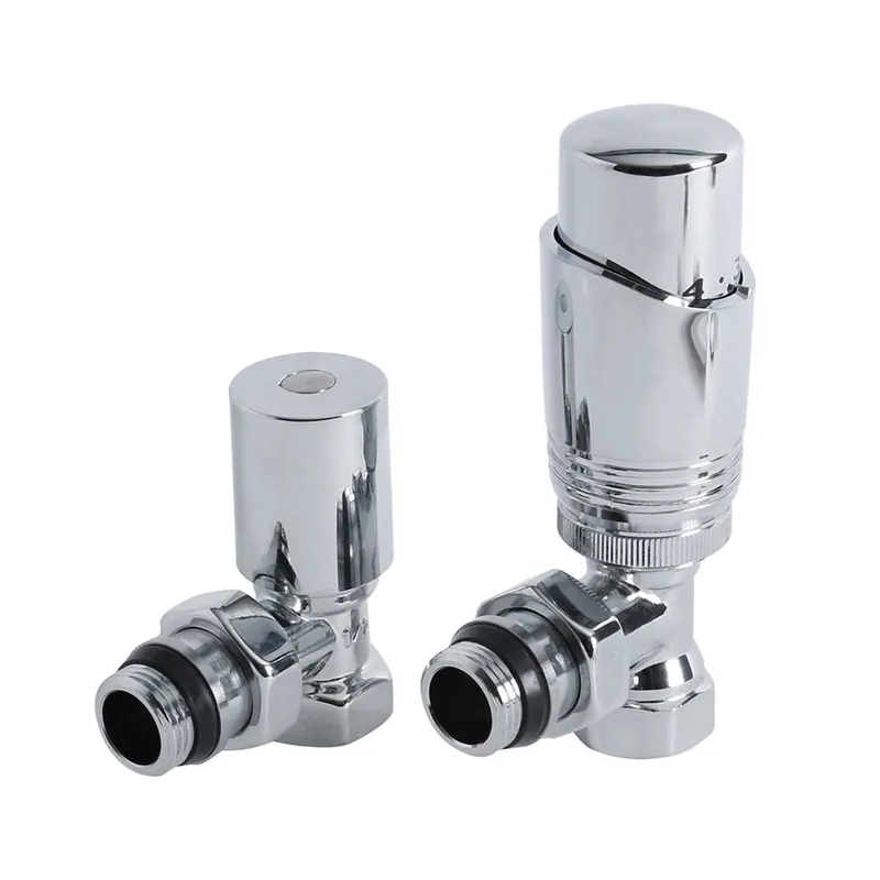 Robinet de radiateur filetage femelle de 1/2" avec robinet thermostatique - Chromé