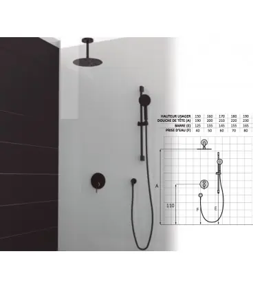 Set de douche mitigeur 3 voies finition noir