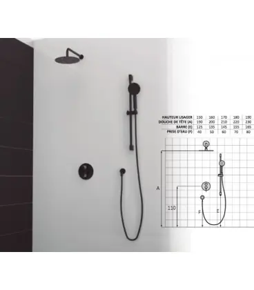 Set de douche mitigeur 2 voies finition noir