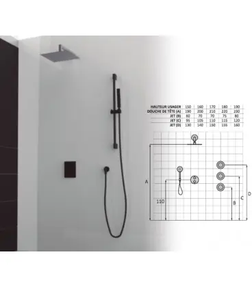 Set de douche thermostatique 3 finition noir