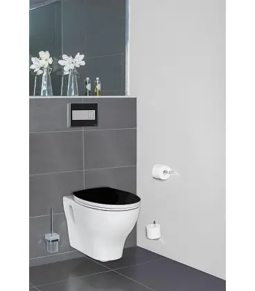 Abattant WC Preto universel charniere en inox, couleur noir/blanc, Duroplast