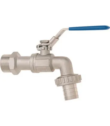 Robinet d‘arrosage inox 1/2" passage réduit - avec douille levier bleu