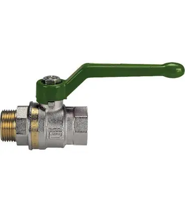 Robinet a boisseau spheriq ASTER ACS fem/male 1", certifie DVGW avec levier en alu vert
