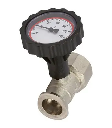 VL-robinet bois- sphe- bride de pompe 11/4" avec poignee thermometre rouge nickele