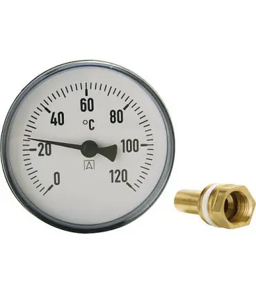 Thermomètre à cadran avec système de mesure bimétallique 0-120°C d 100mm avec sonde 200mm
