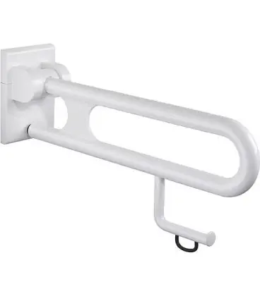 Barre d‘appui rabattable blanche 850 mm, avec porte-rouleau et systeme de frein, nylon