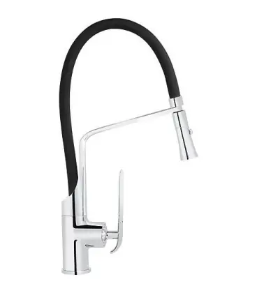 Mitigeur d‘evier BUERO chrome flexible de douche en noir, entraxe 186mm