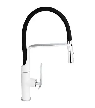 Mitigeur d‘evier EJAN blanc/ chrome, tuyau en noir entraxe 221mm